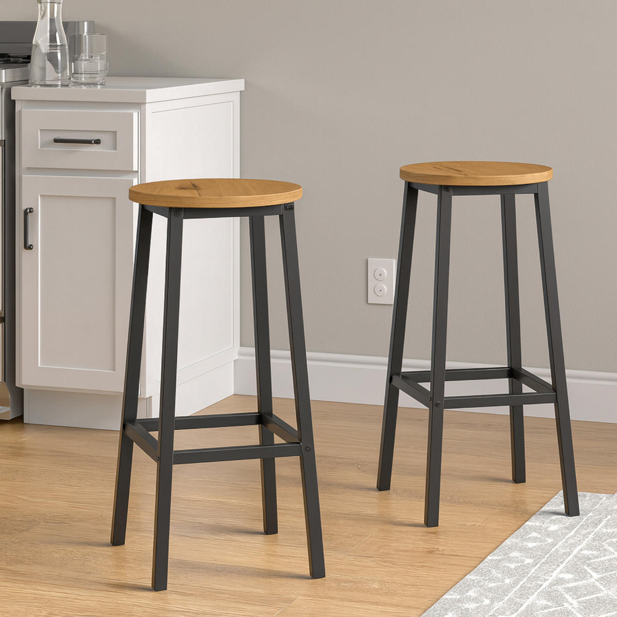 BARHOCKER 2er-Set Metall Hellbraun - Hellbraun, Holzwerkstoff/Metall (32/65/32cm) - Begryf