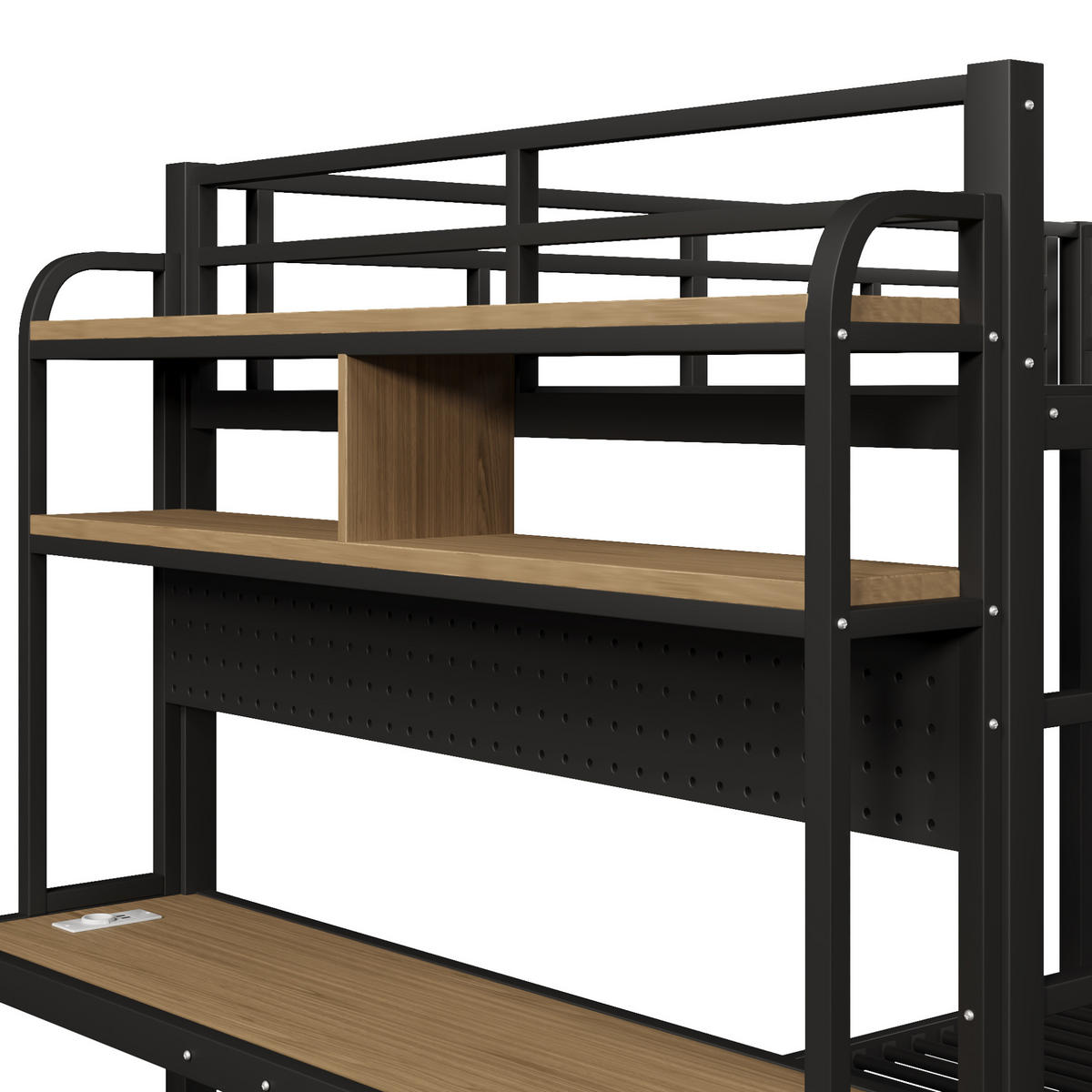 ETAGENBETT 140/200 cm Schwarz mit LED, USB-Anschluss und Schreibtisch - Schwarz, Metall (140/200cm) - MIVRAY
