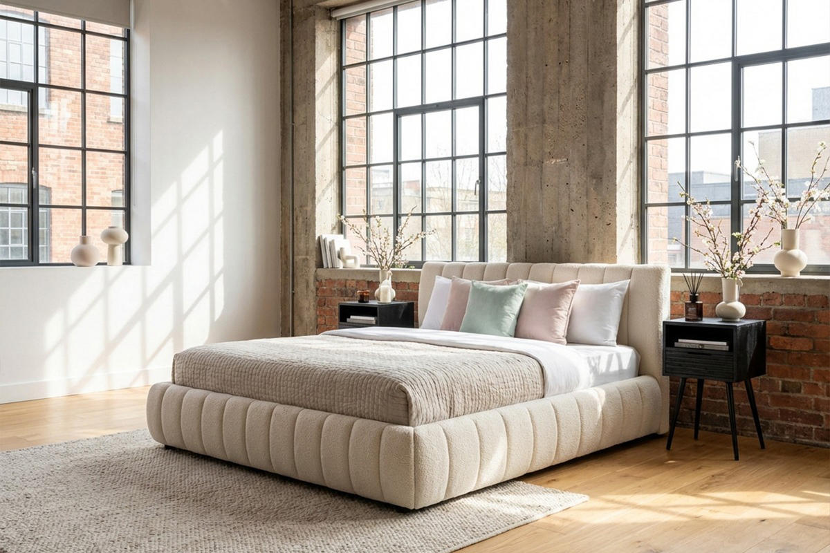 POLSTERBETT ALIOTTA Cremeweiß Bouclé - Creme, Textil (140/200cm) - KAWOLA