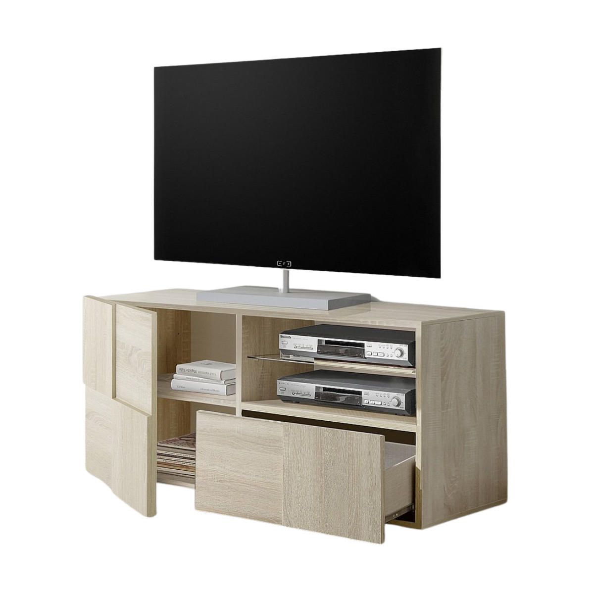 TV-MÖBEL klein 1 Tür und 1 Schublade L121 cm - Dama - Eichefarben, Holzwerkstoff (42/57/121cm) - Calicosy