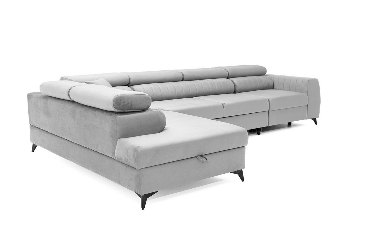 ECKSOFA PIERO MAXI Links mit Schlaffunktion 195x125 Velours Grau - Schwarz/Grau, Holz/Textil (350/203cm) - Muffo
