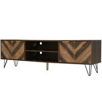TV Lowboard Schwarz Holz, goldene Griffe, Eisenfüße - Braun, Holz (157/48/38cm)