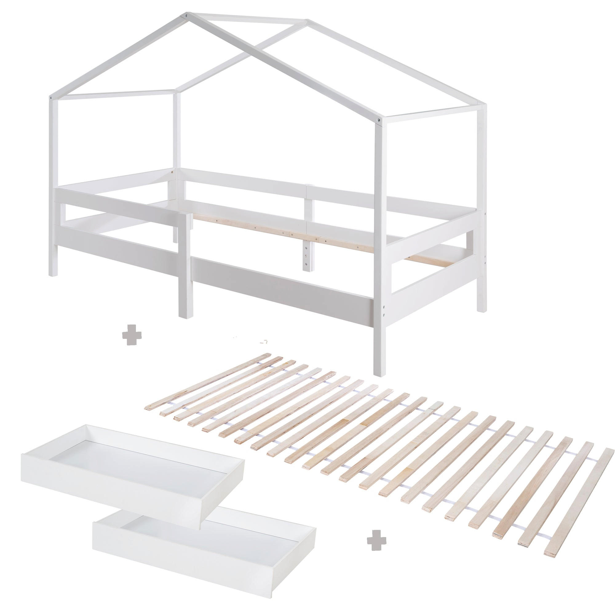 HAUSBETT 90 x 200 cm hoch weiß 3-teilig - Weiß, Holzwerkstoff (90/200cm) - Roba