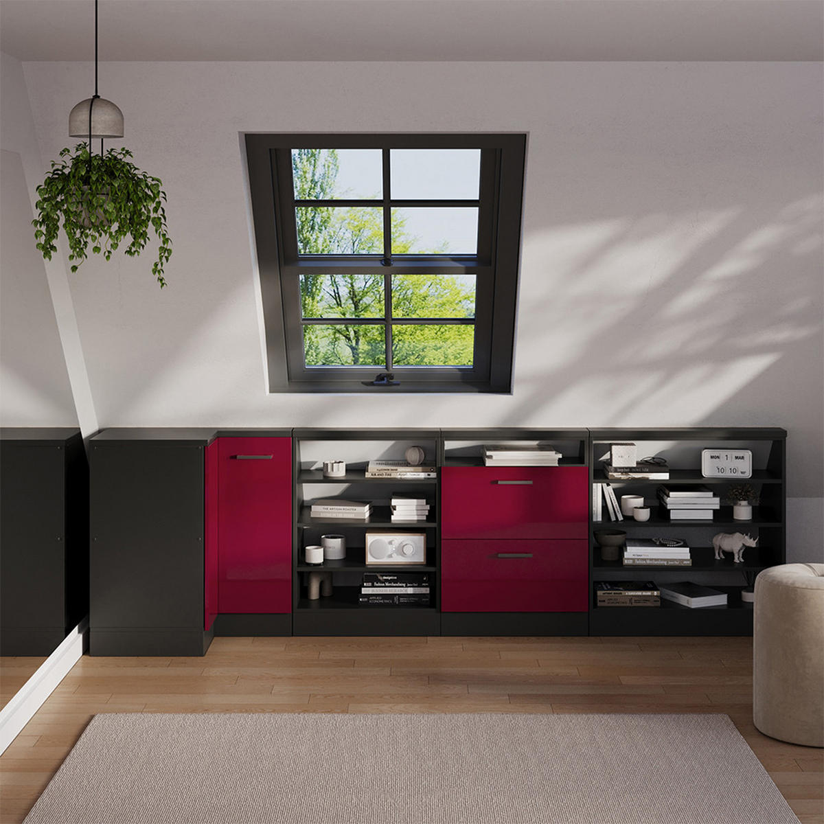 DACHSCHRÄGENSCHRANK ECKSCHRANK Rion Rot Hochglanz/Anthrazit 75.6 x 81.6 cm mit 1 Tür - Anthrazit/Rot, Holzwerkstoff (75.6/81.6/75.6cm) - Vicco