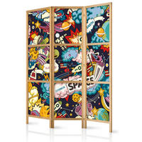 PARAVENT Japanischer 3-tlg 135x172 cm Bunter Comic-Stil - Multicolor, Holz/Textil (135/172/3cm) - Muralo