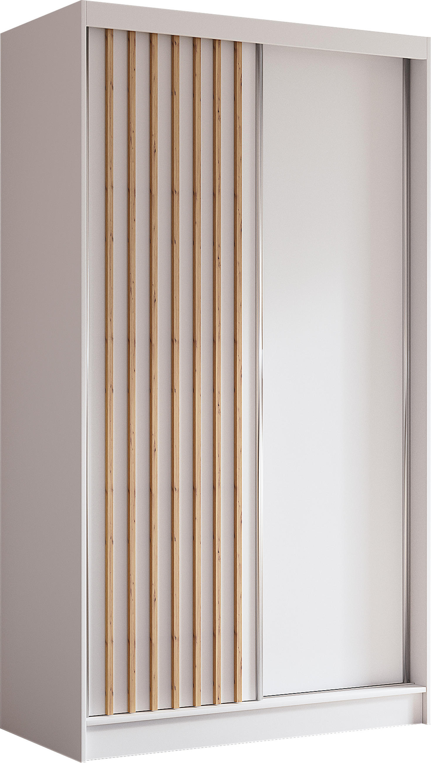 SCHWEBETÜRENSCHRANK Cabinio Weiß Eiche Artisan 120/216/61 cm – Modern, mit Lamellen - Walnussfarben/Weiß, Holzwerkstoff/Kunststoff (120/216.1/61cm) - AX Living