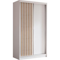 SCHWEBETÜRENSCHRANK Cabinio Weiß Eiche Artisan 120/216/61 cm – Modern, mit Lamellen - Walnussfarben/Weiß, Holzwerkstoff/Kunststoff (120/216.1/61cm) - AX Living