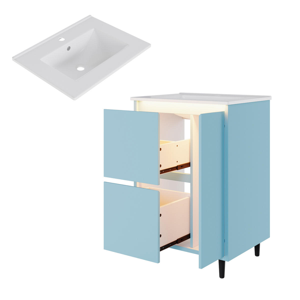WASCHTISCHUNTERSCHRANK Blau mit Keramikbecken - Blau, Holzwerkstoff (61/87/46.5cm) - Urban Meuble
