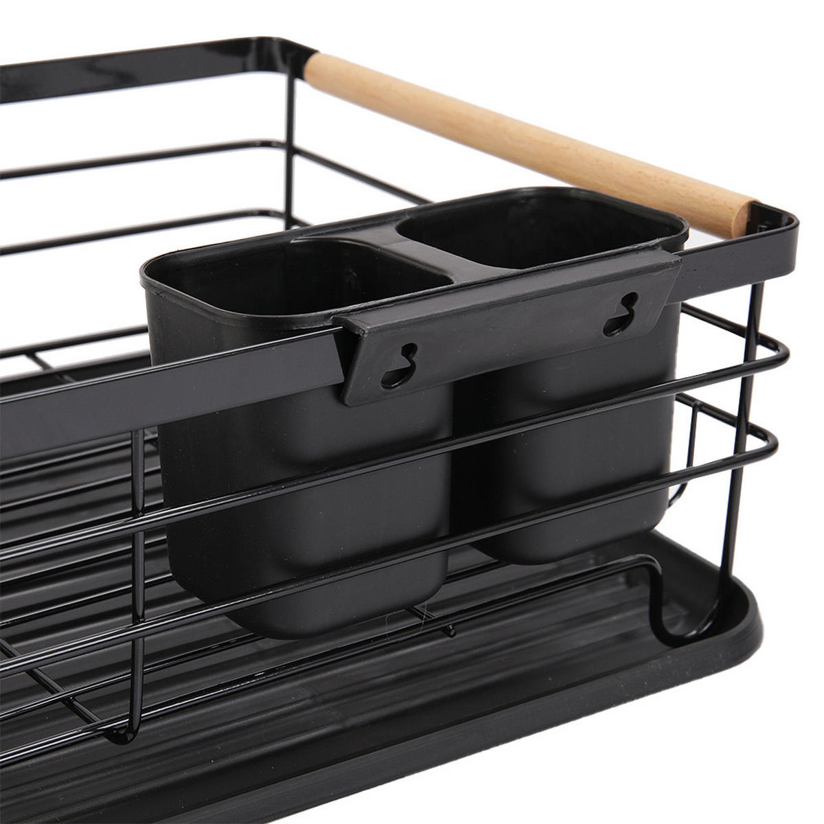 GESCHIRRABTROPFKORB Abtropfschale Holzgriff Metall Schwarz - Schwarz, Holz/Metall (43/14/30.5cm) - Livingandhome