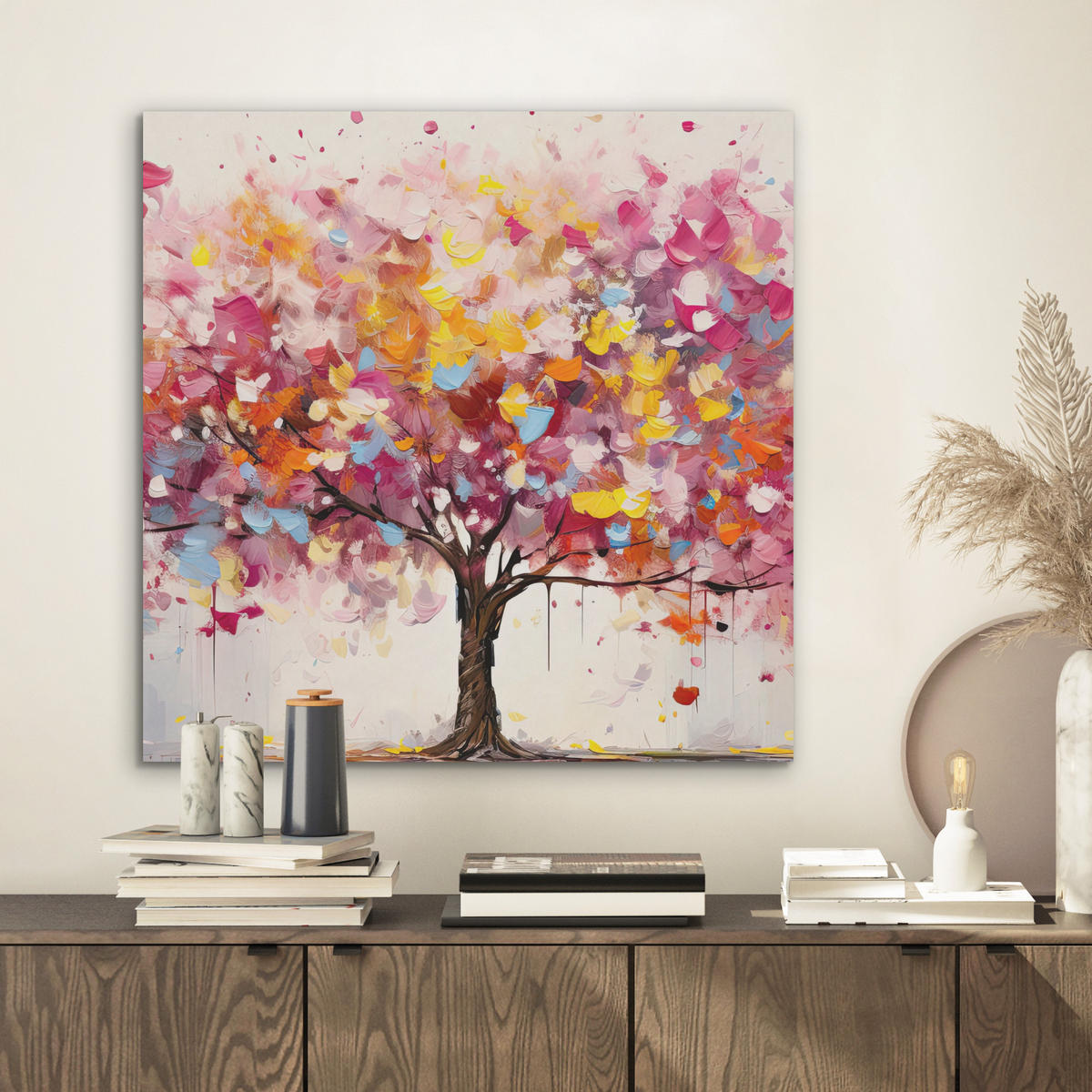 AKUSTIKBILD Aquarell - Baum - Kunst - Abstrakt Wandbilder 60x60 cm - Multicolor, Kunststoff (60/60/0.9cm) - MuchoWow