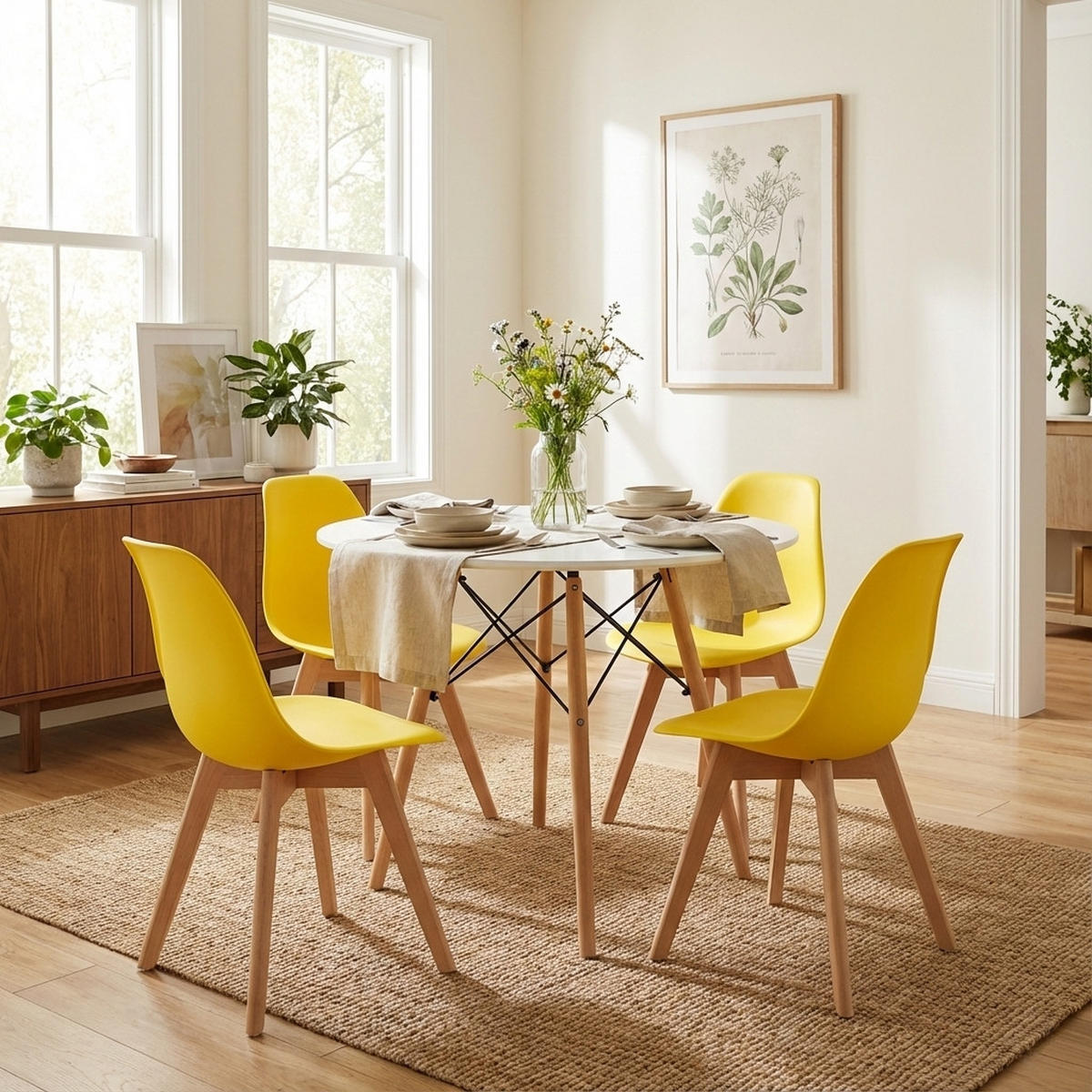 ESSZIMMERSTUHL 4-er Set KITO gelber Sitz, natürliche Beine - Gelb/Naturfarben, Kunststoff (46/80/54.5cm) - Valora