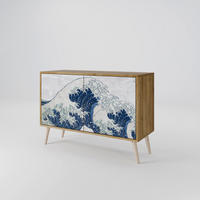 SIDEBOARD THE GREAT WAVE AT KANAGAWA, Eicheneffekt, 111x42x77,5 cm, 2 Türen - Eichefarben/Buchefarben, Holzwerkstoff/Buchenholz (111/77.5/42cm) - SpaceRebels
