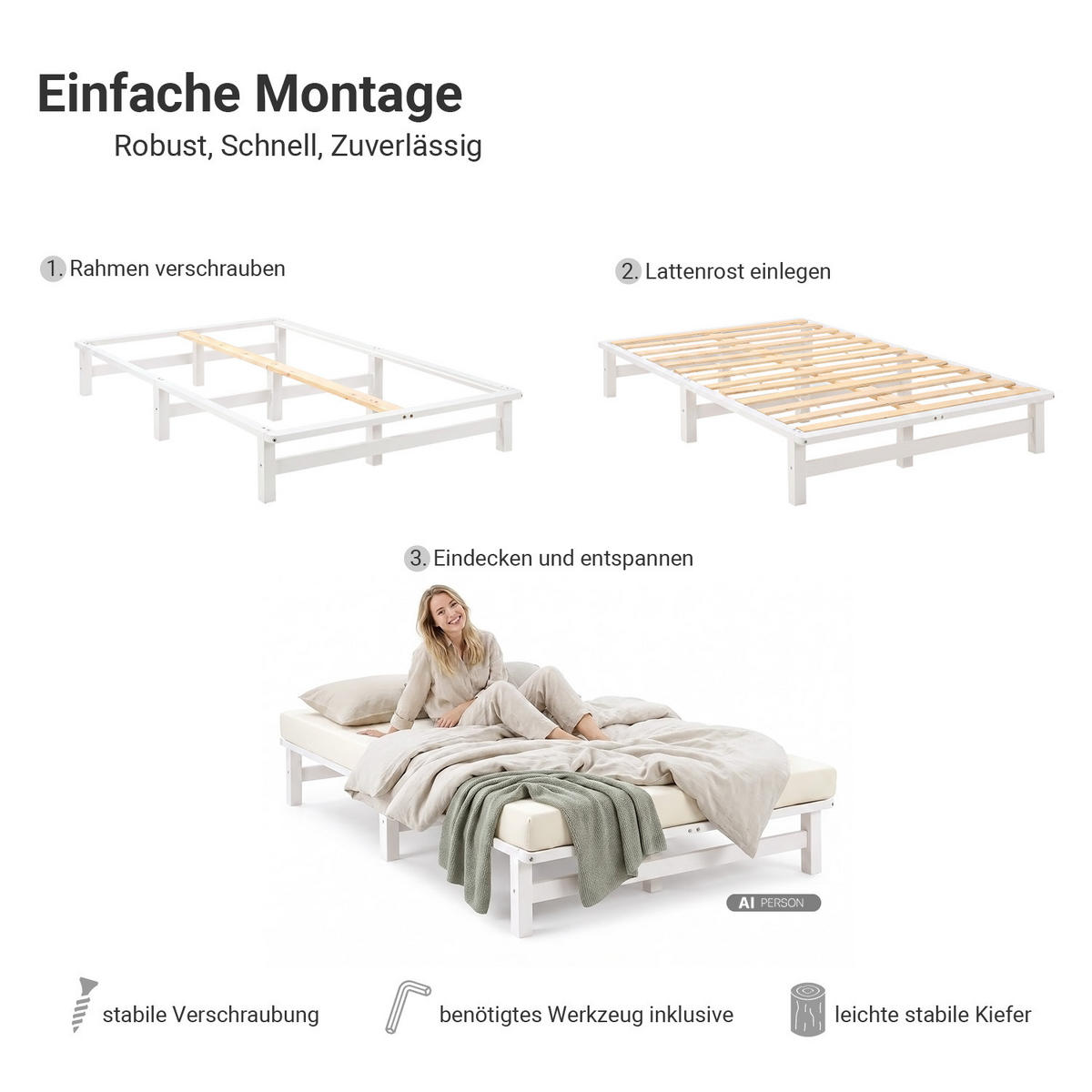 HOLZBETT mit Matratze 120/200 cm weiß - Weiß, Holz (120/200cm) - Homestyle4u