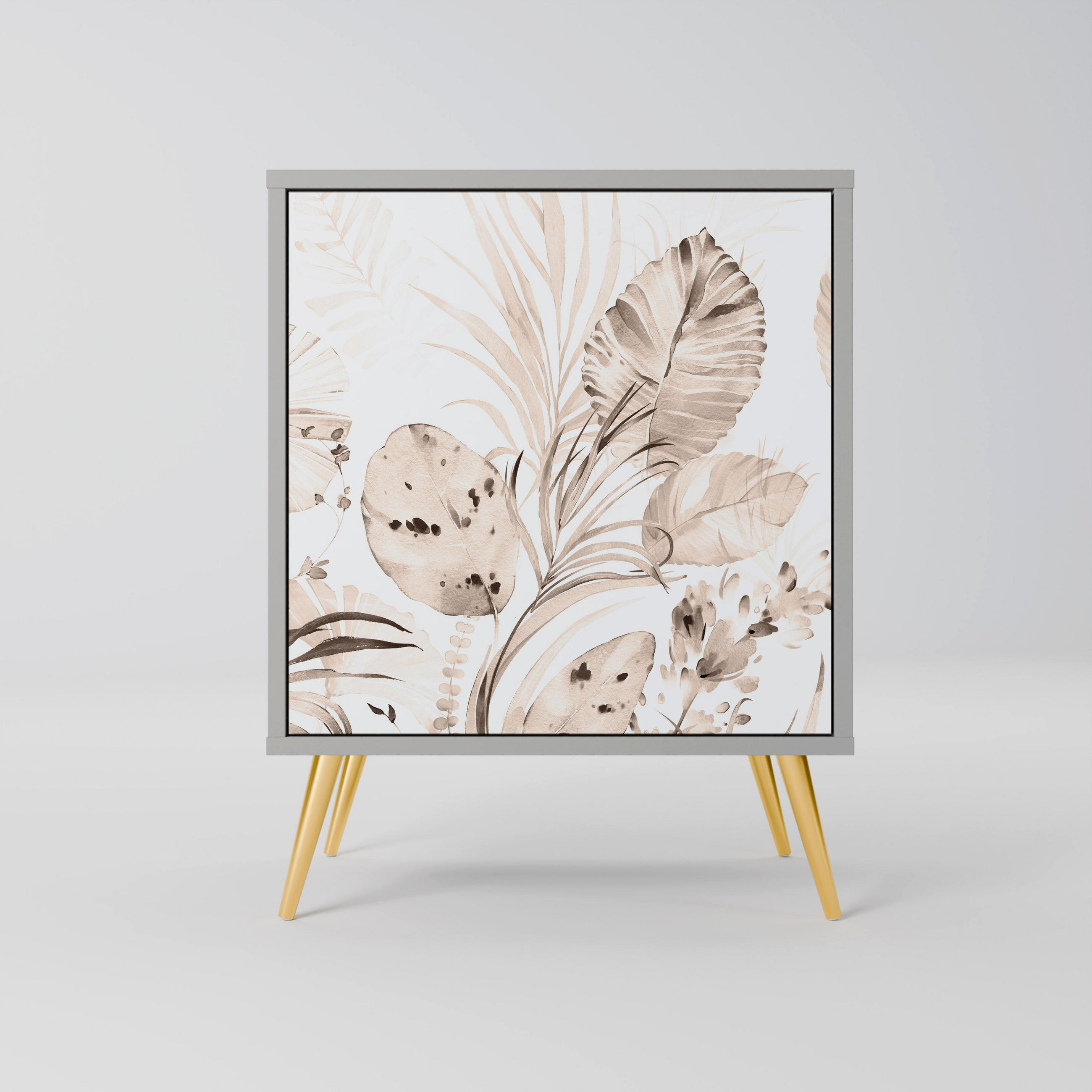 SIDEBOARD WILD TENDERNESS, Grau, 57,5x42x75,5 cm, Goldfarbene Metallfüße - Goldfarben/Multicolor, Holzwerkstoff/Metall (57.5/75.5/42cm) - SpaceRebels
