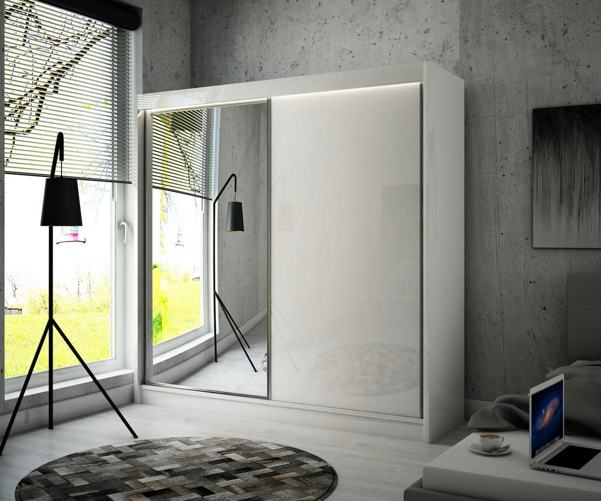 SCHIEBETÜRENSCHRANK ELIS - Weiß, Holzwerkstoff (200/215/61cm) - Meblini