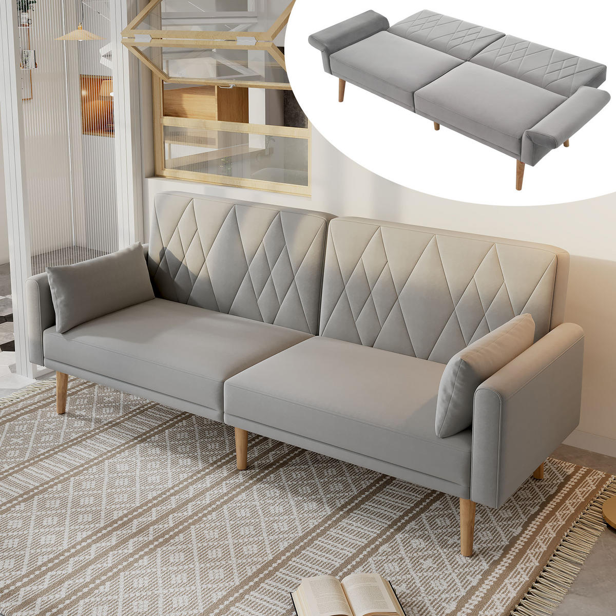 SCHLAFSOFA mit verstellbaren Rückenlehnen und Armlehnen - Grau, Holzwerkstoff/Textil (75/82/180cm) - Urban Meuble