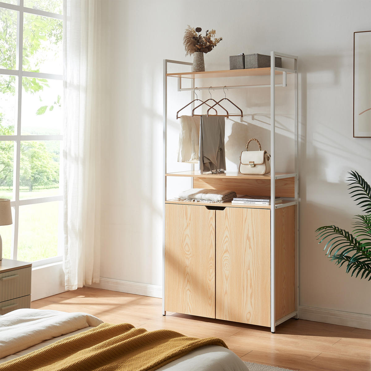 GARDEROBENSTÄNDER Larem - Eichefarben/Schwarz, Holzwerkstoff/Metall (84/180/40cm) - [en.casa]