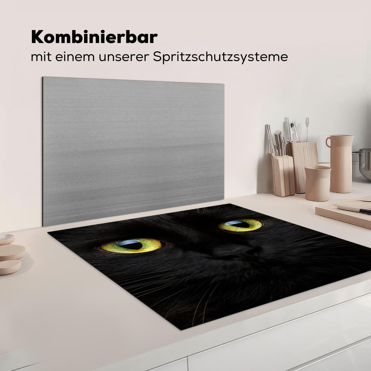 HERDABDECKPLATTE Katze - Augen - Gelb - Schwarz Induktionsmatte 78x78 cm - Schwarz, Kunststoff (78/78/0.2cm) - MuchoWow