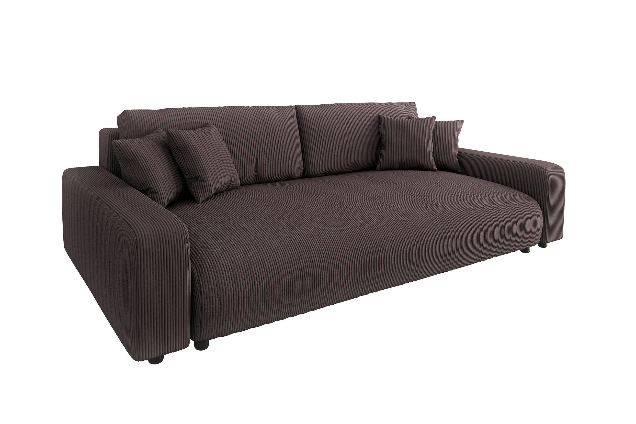 BIGSOFA Emma Dunkelbraun Cord - Dunkelbraun/Schwarz, Holz/Kunststoff (234/78/122cm) - S-Style Möbel