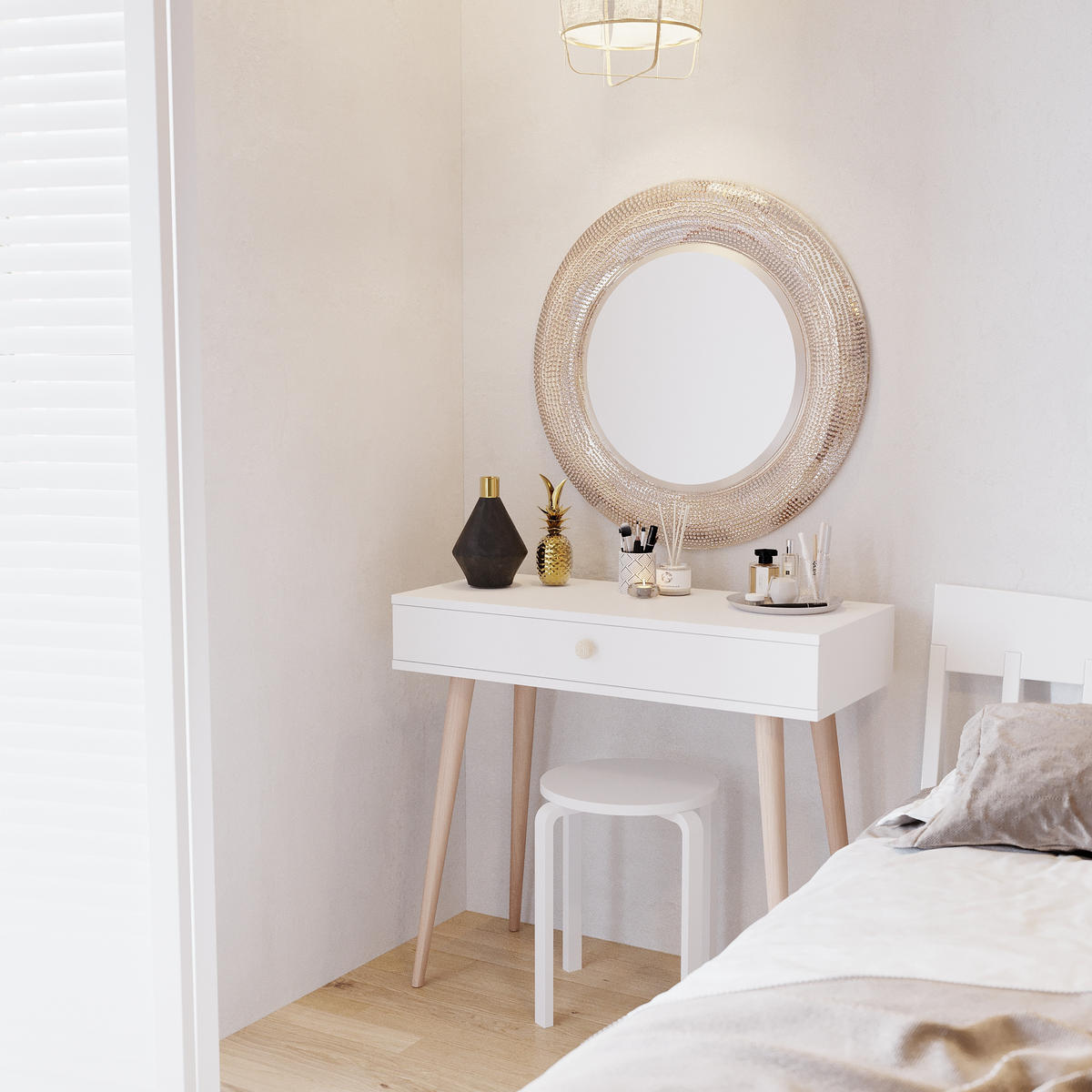 KONSOLE NATURA, 90 cm, Weiß Matt, mit 1 Schublade - Weiß, Holz (90/80/31cm) - Excellent Home