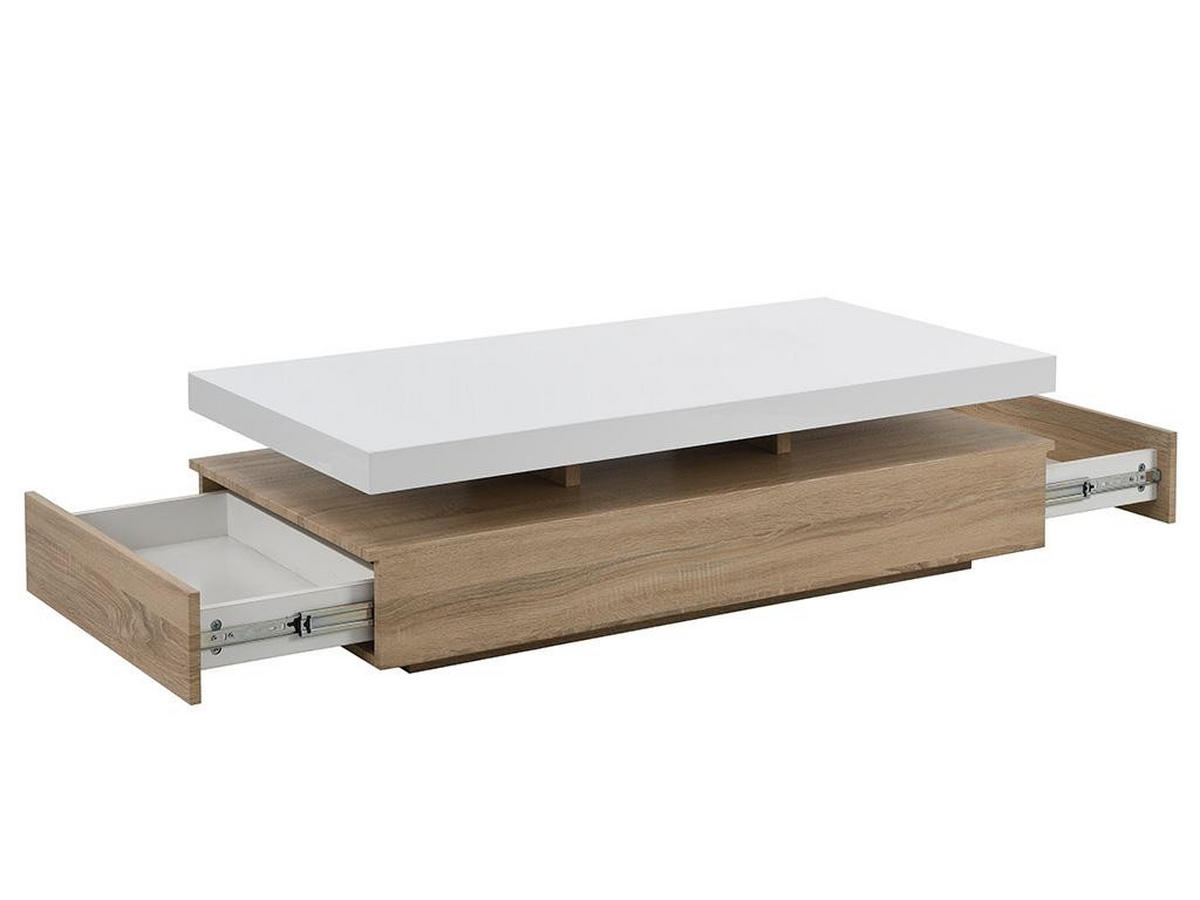 COUCHTISCH mit 2 Schubladen - MDF - Holzfarben hell & Weiß - FELIX - Naturfarben, Holz (120/60/35cm) - Vente-Unique