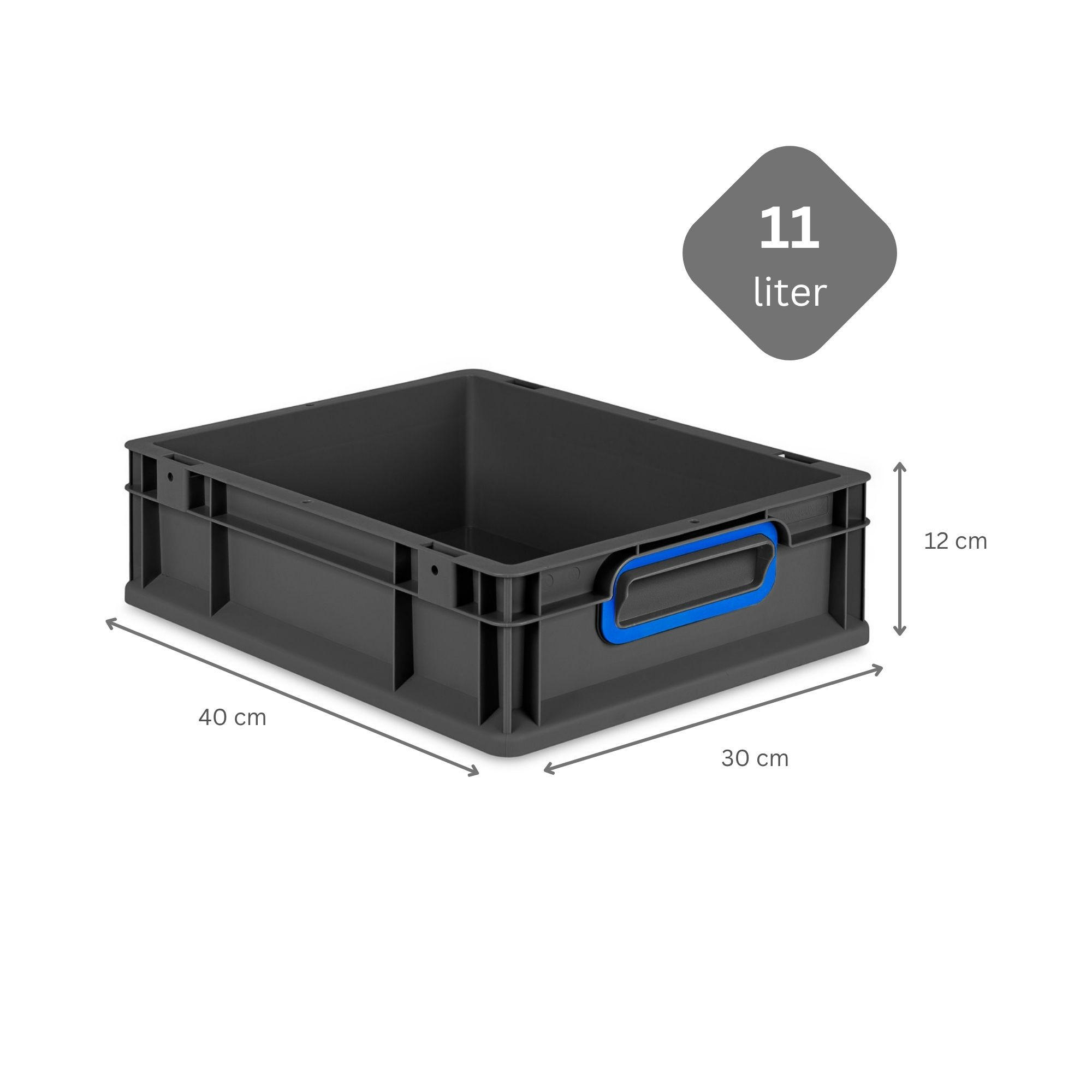 EUROBOX NextGen Color 12x30x40 cm 11 Liter Griffe blau zu, Schwarz - Blau/Schwarz, Kunststoff (30/12/40cm) - PROREGAL
