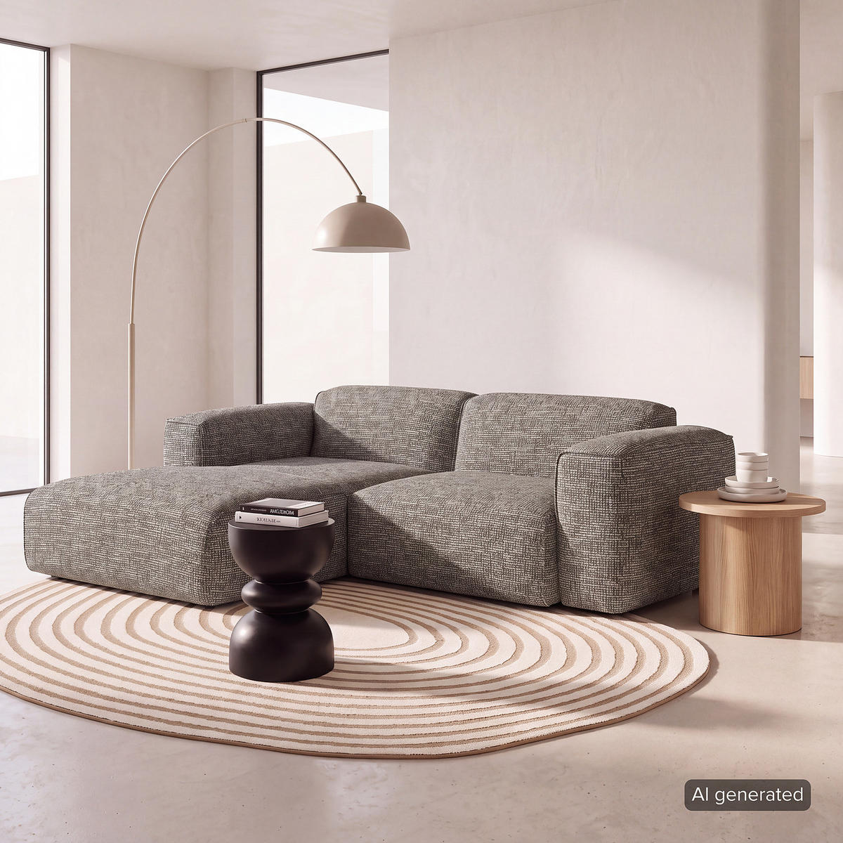 ECKSOFA mit XL-Longchair - Schwarz/Grau, Kunststoff/Textil (260/171cm) - home24