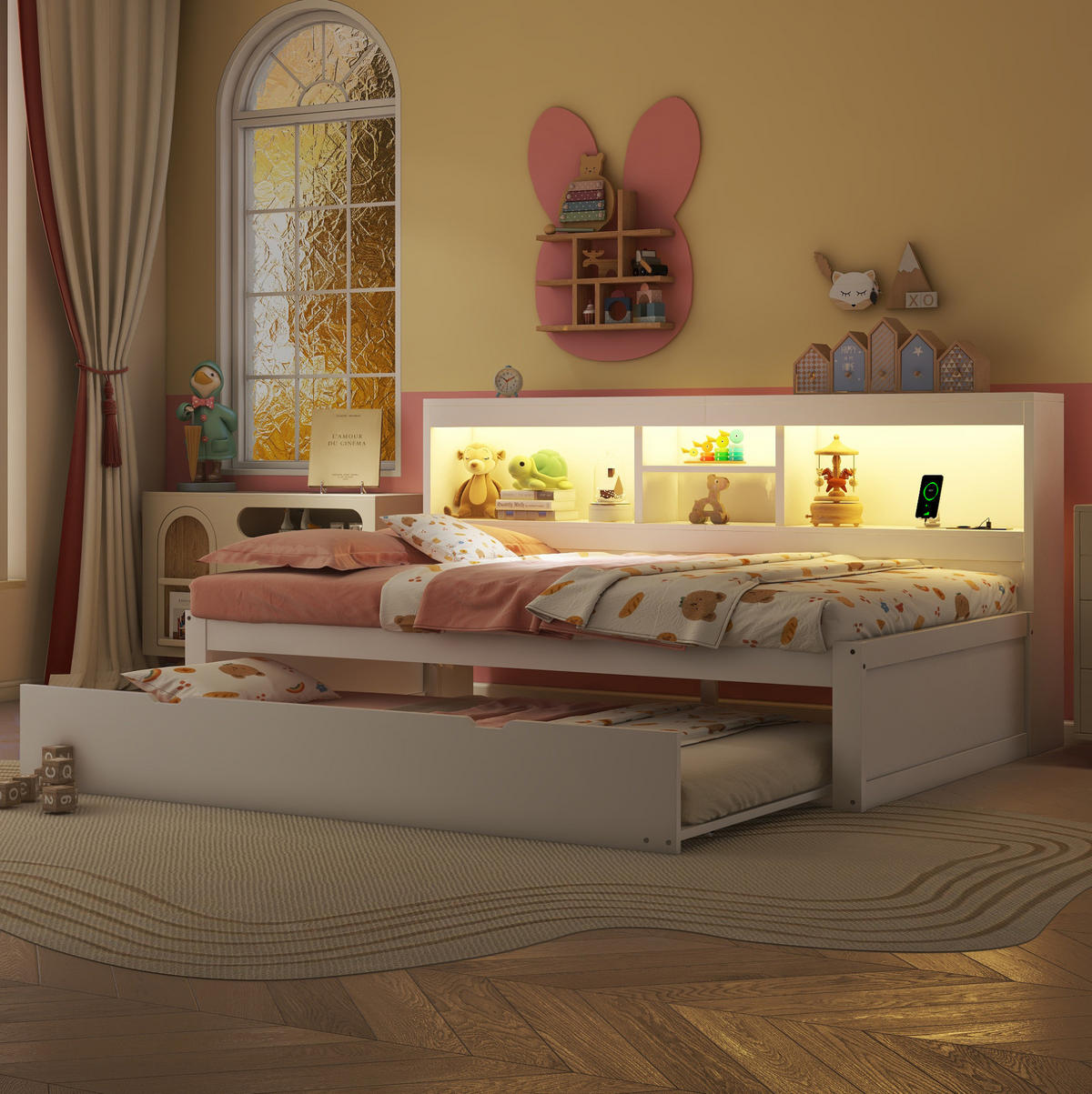 MULTIFUNKTIONSBETT 90/200 cm weiß mit LED-Beleuchtung und Stauraum - Weiß, Holzwerkstoff (90/200cm) - OKWISH
