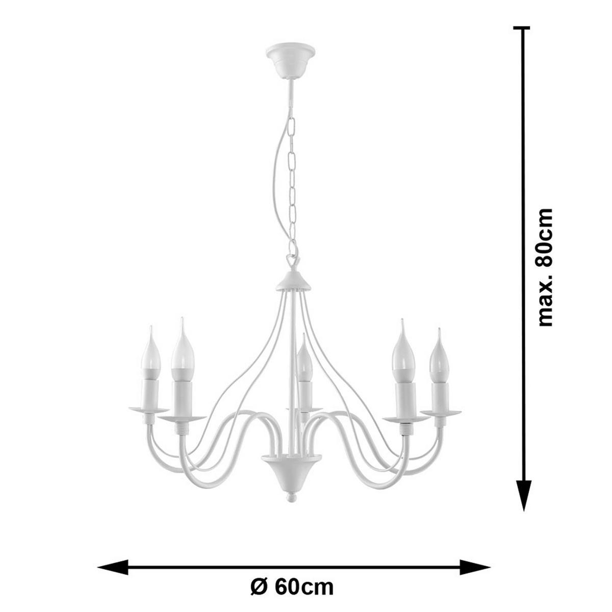 KRONLEUCHTER Stahl Weiß 5-flammig - Weiß, Glas (60/60/80cm)