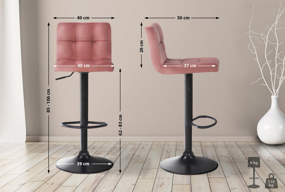 BARHOCKER 4er Set Fenai Samt pink - Pink/Schwarz, Textil/Metall (40/106/40cm) - TPFLiving