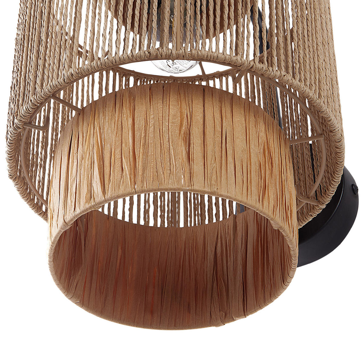 WANDLAMPE 2er Set Naturfarben/Schwarz Jamma - Schwarz/Naturfarben, Naturmaterialen (30/36/24cm) - Beliani