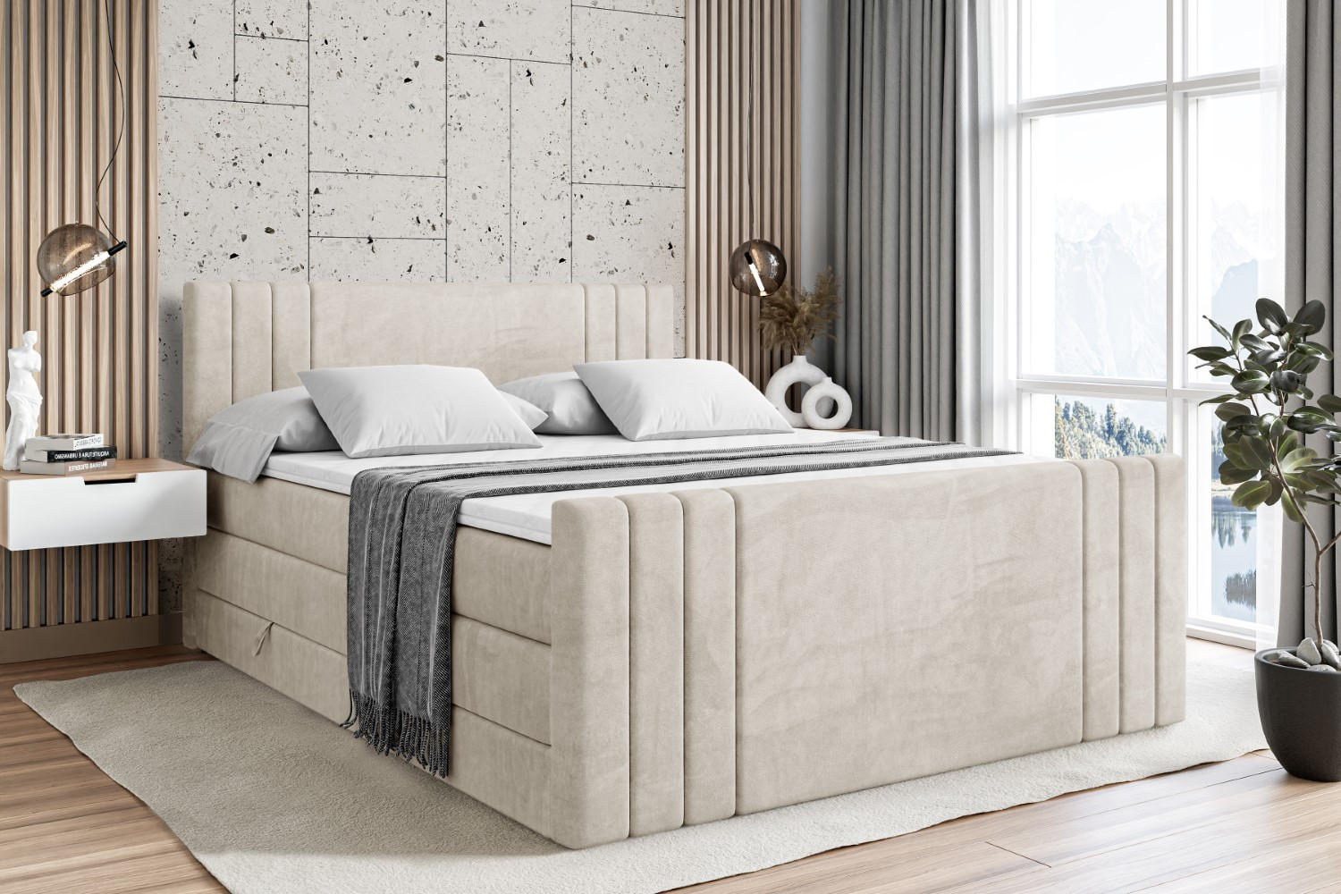BOXSPRINGBETT IDRIKO-Z KING - 140x200 - H3/H4 - Creme - Creme, Holzwerkstoff (140/200cm) - ALTDECOR