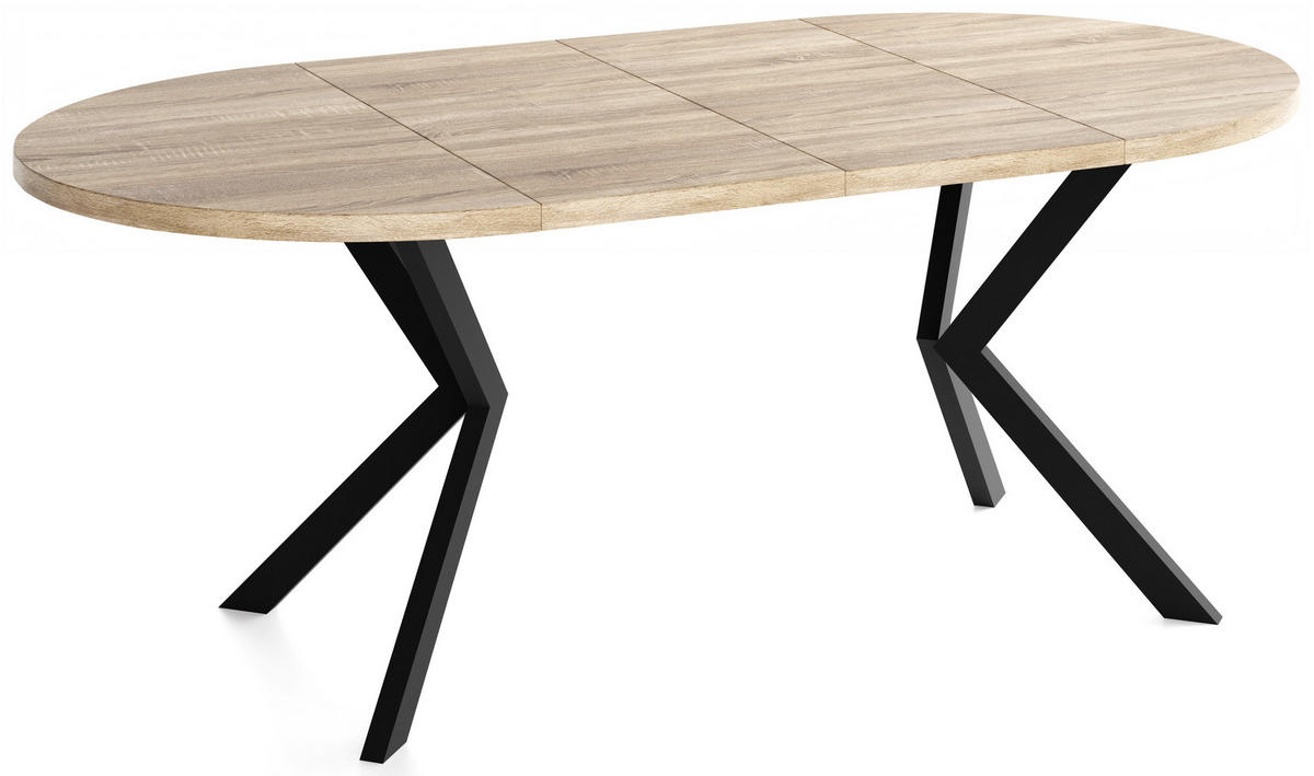 ESSTISCH Valeo runder ausziehbarer, Sonoma Eiche 120-200/120/76 cm - Schwarz/Braun, Holzwerkstoff/Metall (120/200/76cm) - WFL GROUP