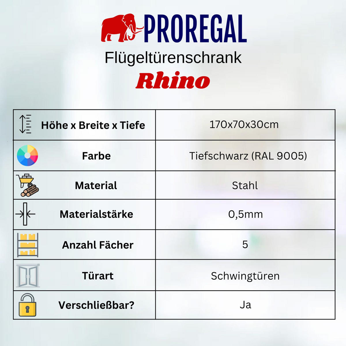 PUTZMITTELSCHRANK Rhino Metall 170x70x30cm Schwarz - Schwarz/Weiß, Metall (70/170/30cm) - PROREGAL