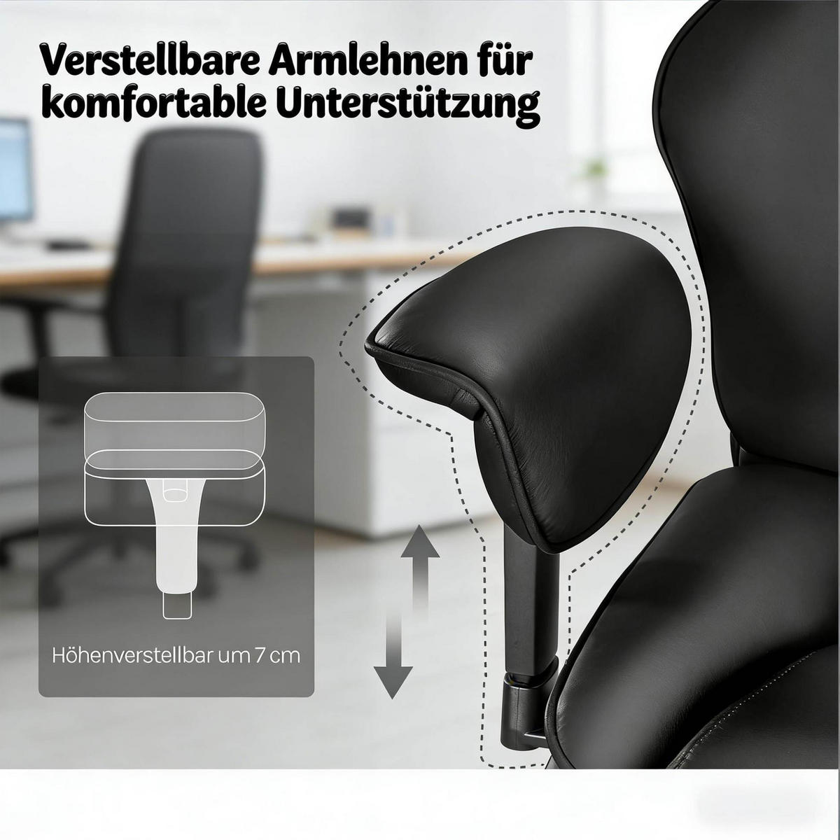 BÜROSTUHL in Schwarz 77x35,5x125,5 cm, höhenverstellbar mit Fußstütze und verstellbarer Rückenlehne - Schwarz, Kunststoff (35.5/125.5/77cm) - IVMEU