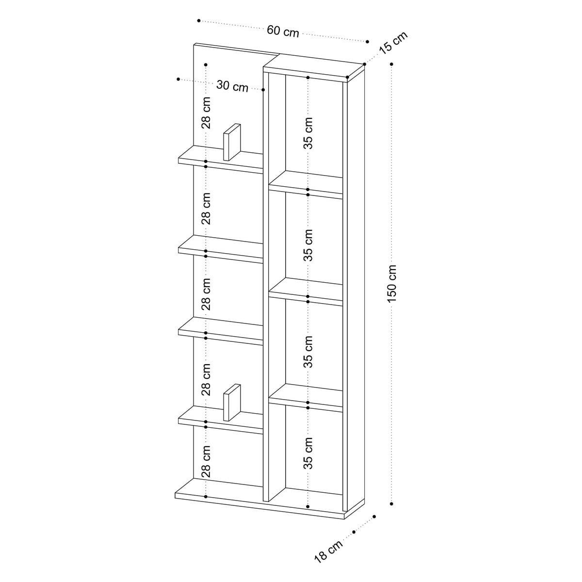 BÜCHERREGAL mit 4 Fächern und 4 Regalböden 60/18/150 cm - Eichefarben, Holzwerkstoff (18/150/8cm) - Calicosy