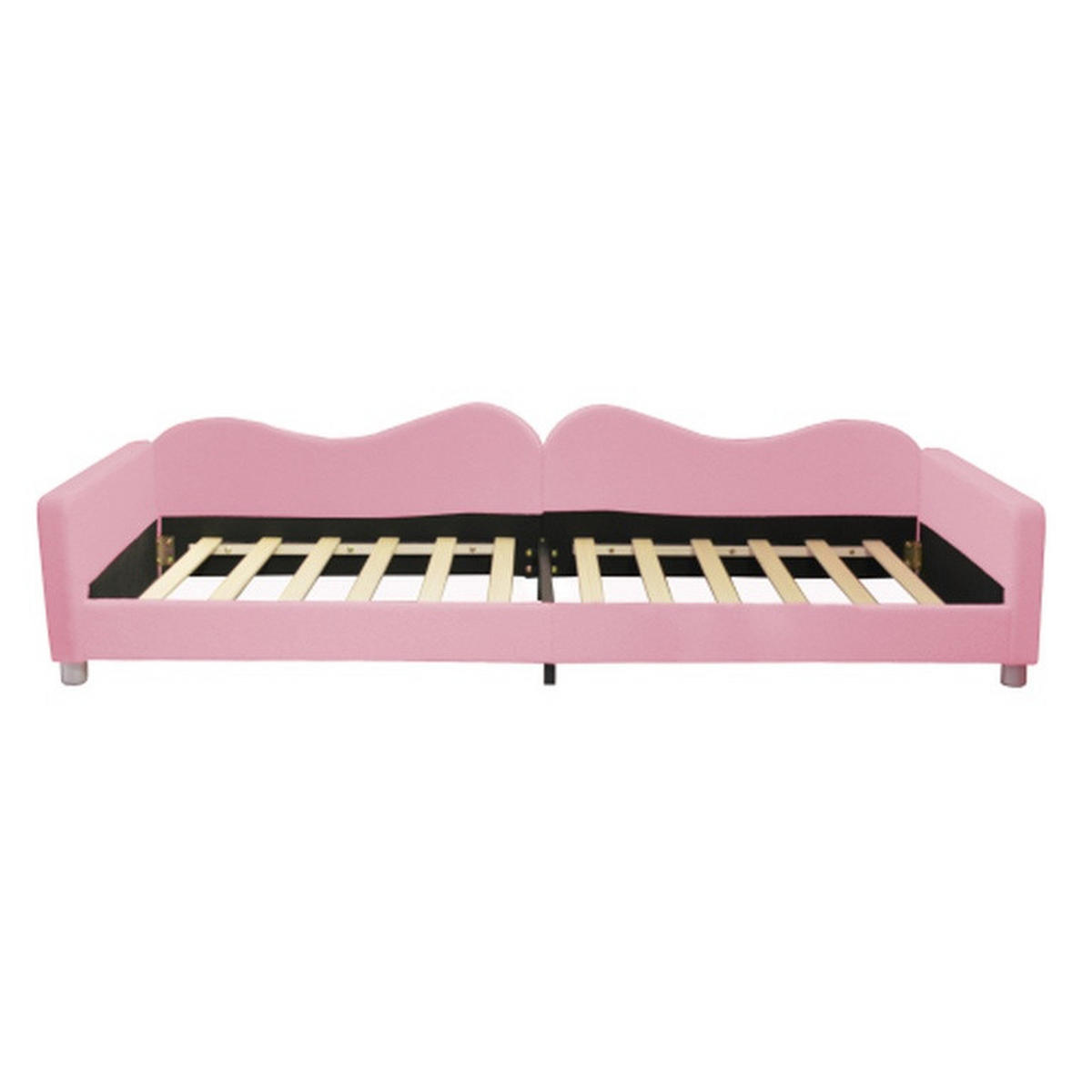 GEPOLSTERTES Kinderbett 90x200cm, Schlafsofa, multifunktionales Bettgestell, weiches Bett mit Rücken- und Armlehnen, Jugendbett, Gästebett - Rosa, Textil