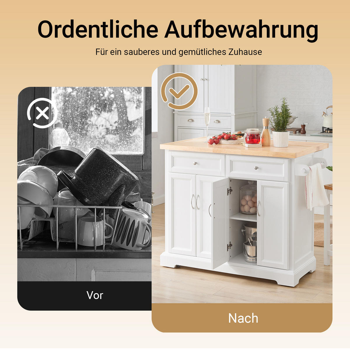 KÜCHENINSEL Weiß-Natur - Weiß, Holz/Holzwerkstoff (115/92/71cm) - SoBuy