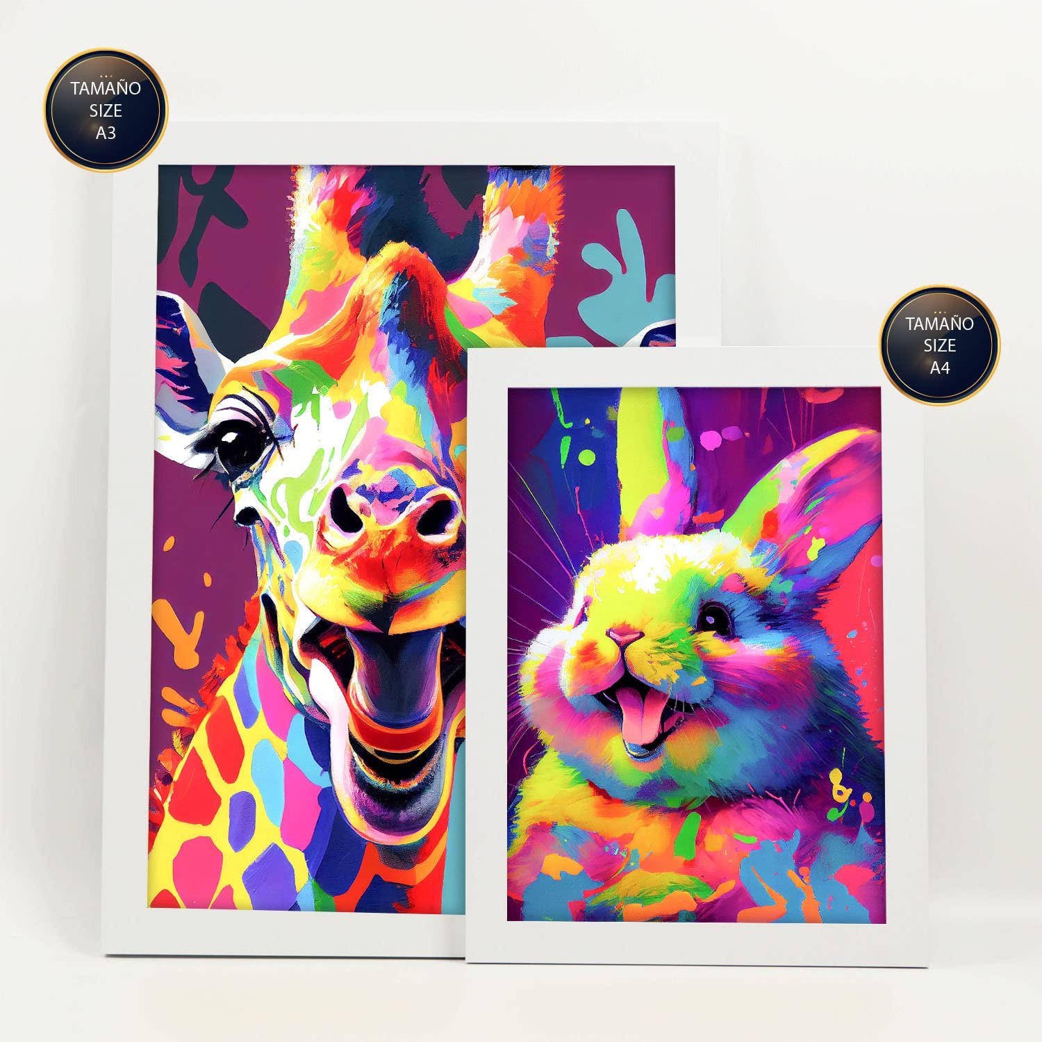 POSTER Set Mit 6 Freundliche Tiere Im Hochformat Lebhafte Aquarell Stil Illustrationen Von Lächelnde Tiere Innenarchitektur A3 & A4 Weißer Rahmen - Weiß, Papier (29/3cm) - Nacnic