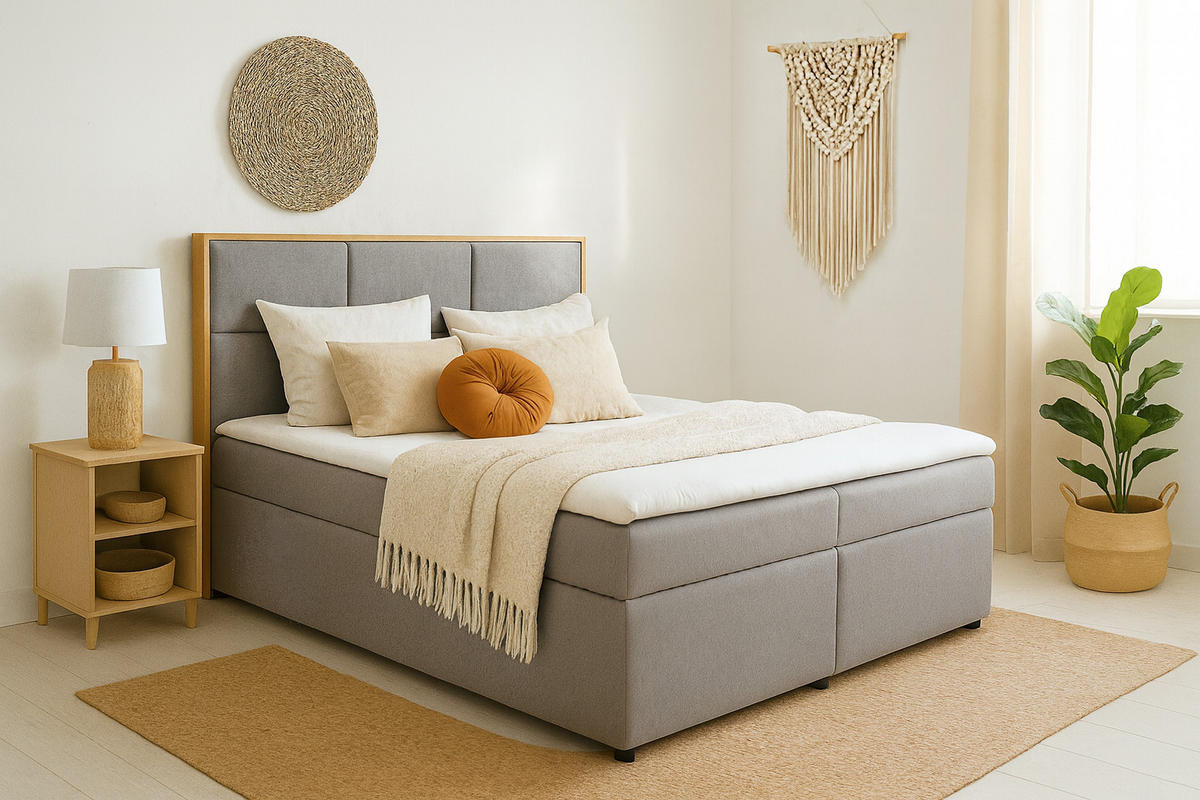 BOXSPRINGBETT ELMA mit Topper und Bettkasten, Hellgrau, 160x200 cm - Hellgrau, Textil (160/200cm) - KS Home Concept