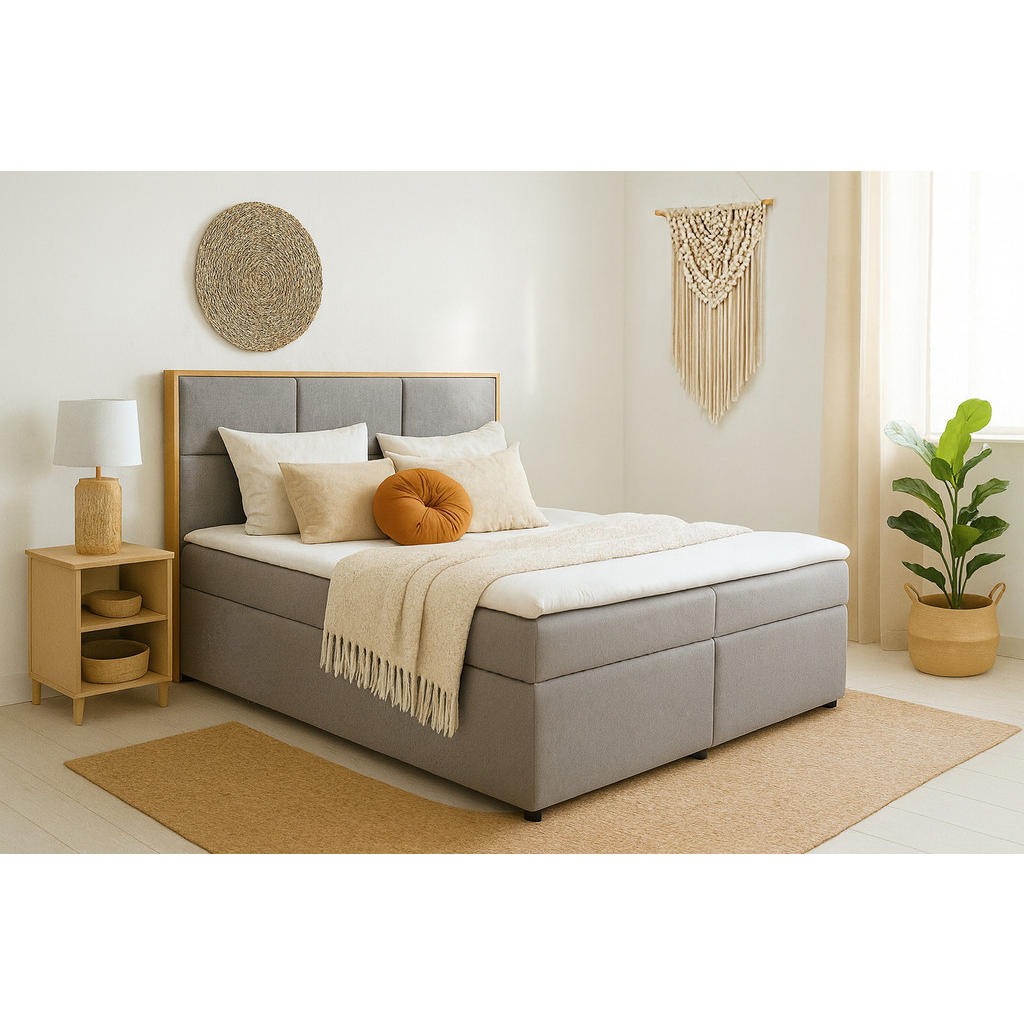 Thumbnail - KS Home Concept Boxspringbett, Hellgrau, Textil, H4, 120x200 cm, Schlafzimmer, Betten, Boxspringbetten