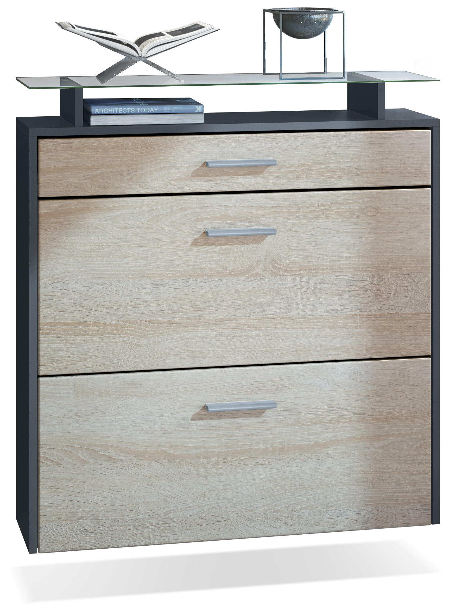 SCHUHSCHRANK Malea Fronten in Eiche sägerau - Eiche San Remo, Holzwerkstoff (89/96/23cm) - Vladon