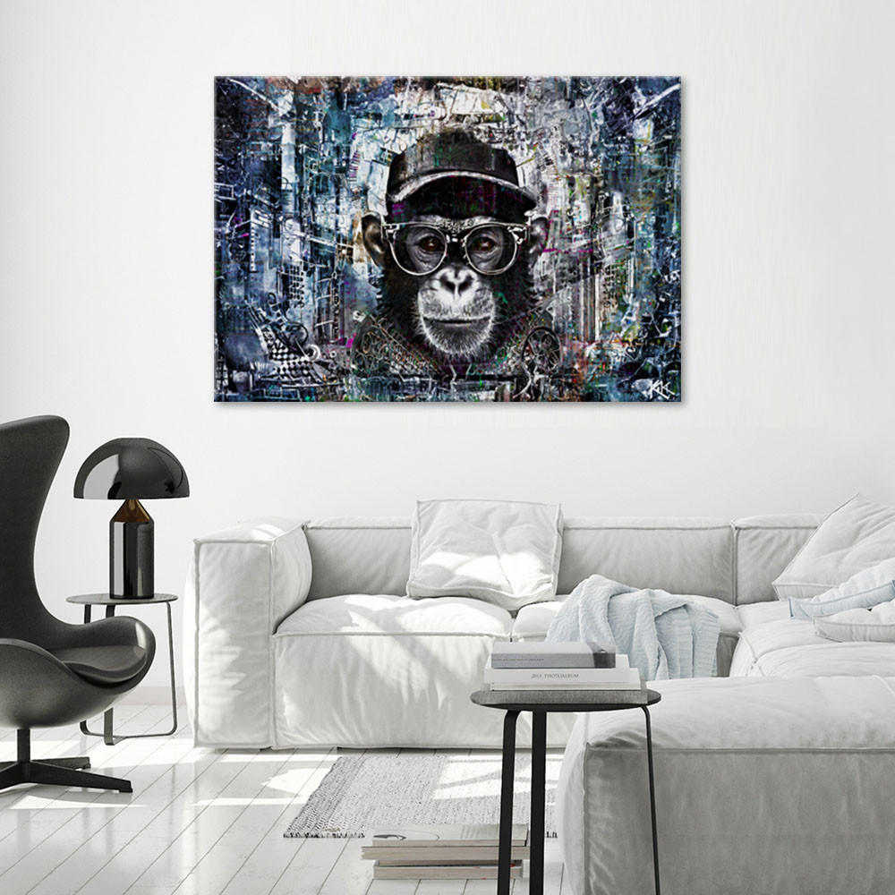 LEINWANDBILD Schimpanse Affe Abstraktion 100x70cm - Grau, Textil (100/70cm) - Feeby