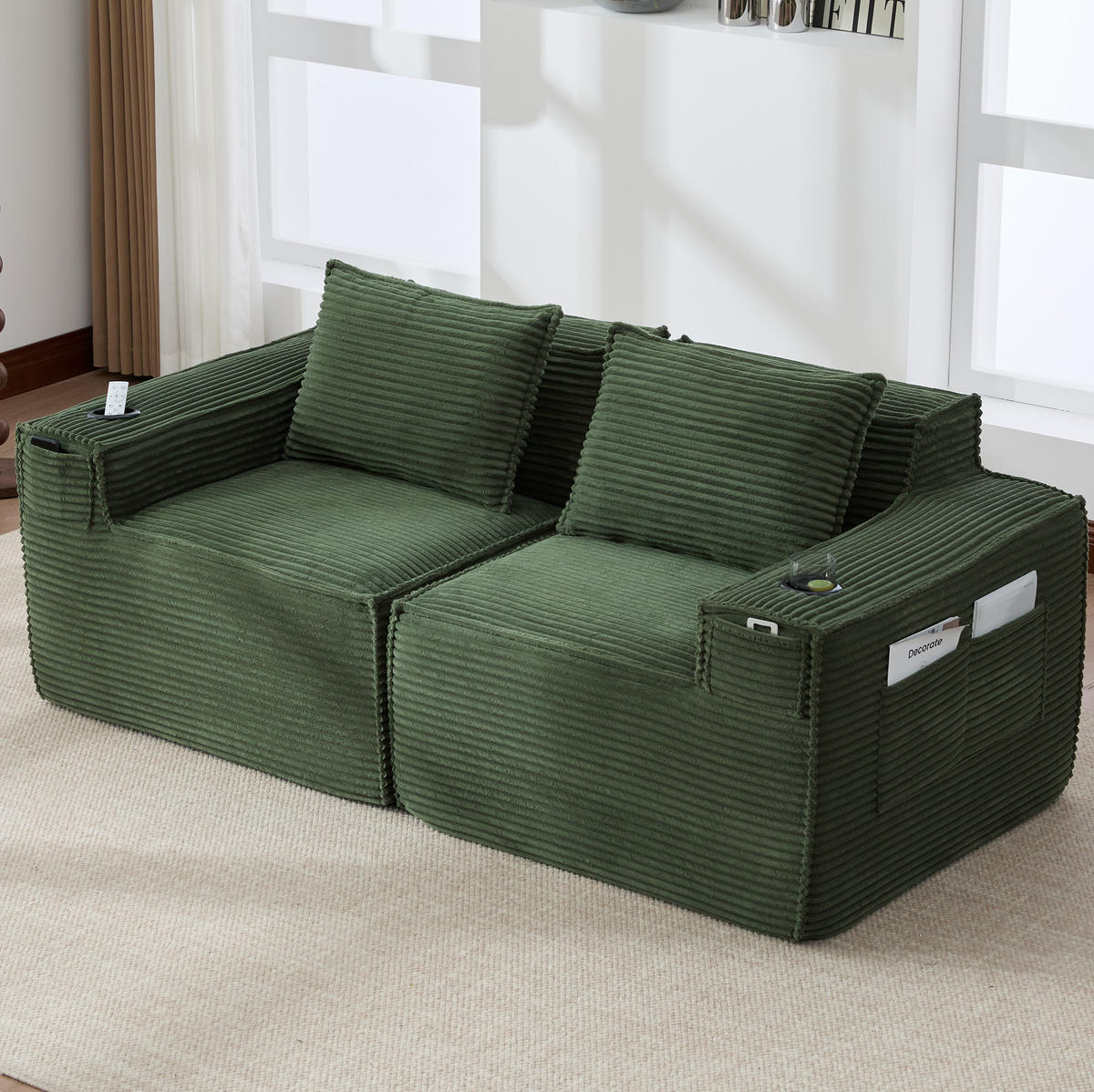 SOFA 2-Sitzer modular 188 x 90 x 75 cm Cord Grün - Grün, Kunststoff (188/75/90cm) - Meubliv