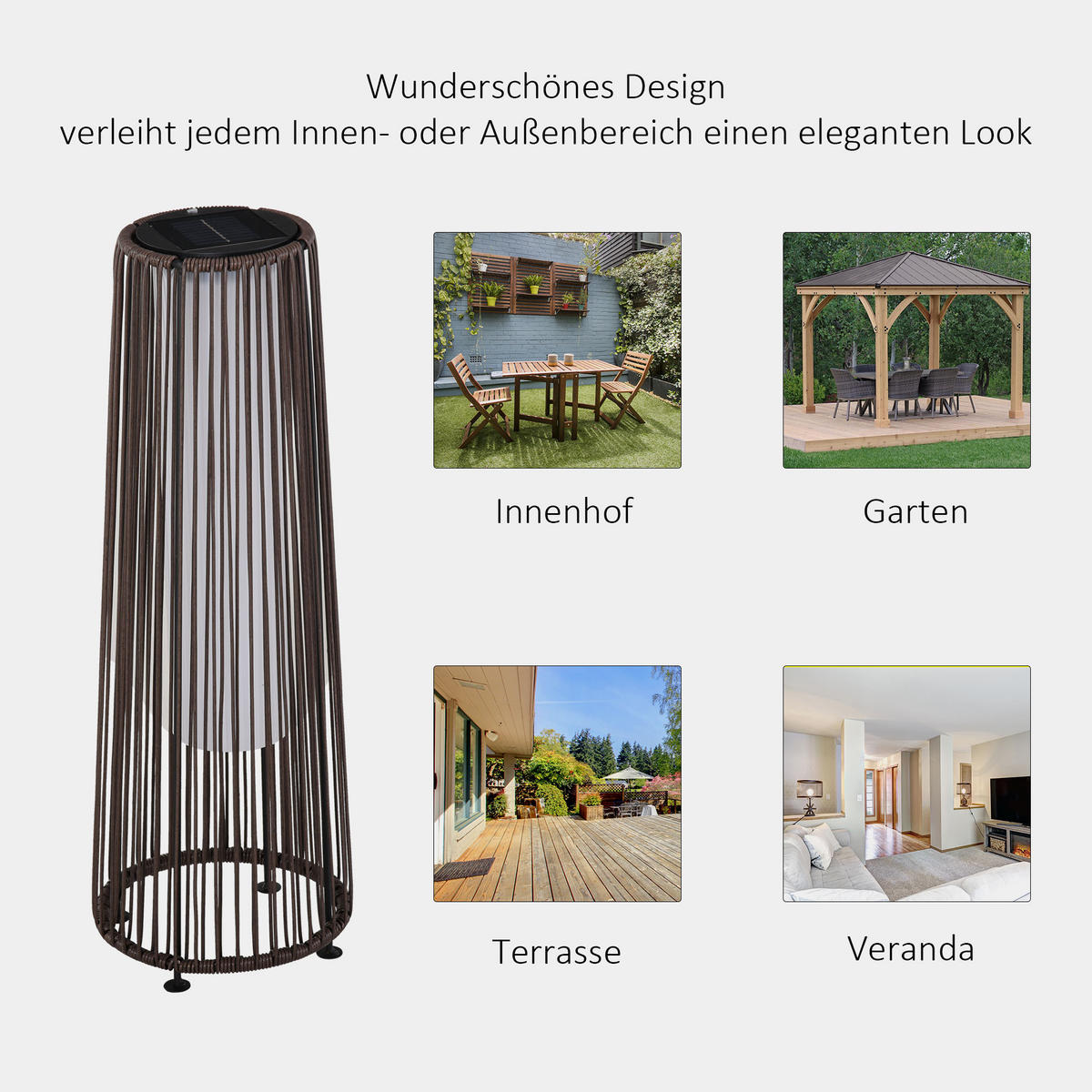 SOLARLAMPE für Balkon, Terrasse, Metall, Braun, 21,5 x 21,5 x 61 cm - Braun, Kunststoff (21.5/21.5/61cm) - Outsunny