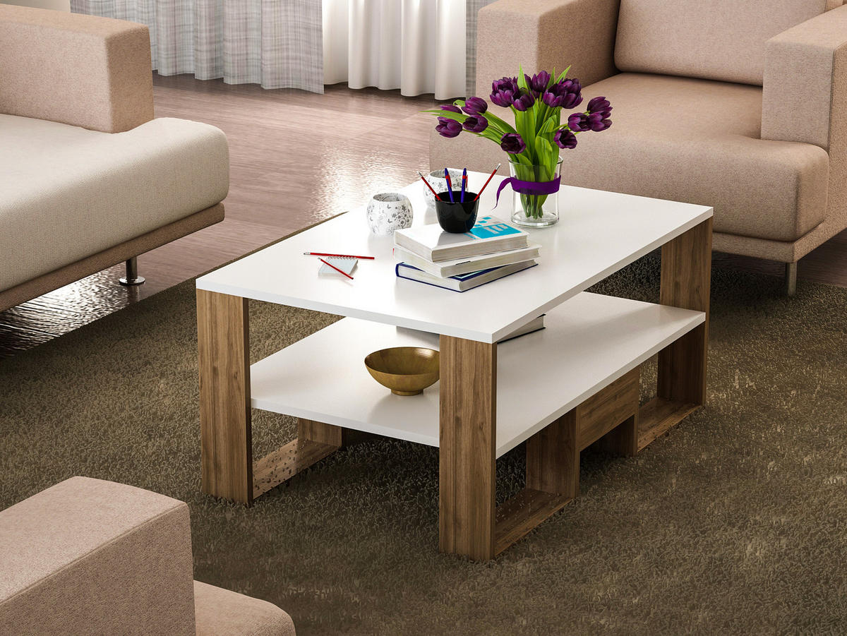 COUCHTISCH Golden Weiß Walnuss - Walnussfarben/Weiß, Holzwerkstoff (60/90/45cm) - moebel17