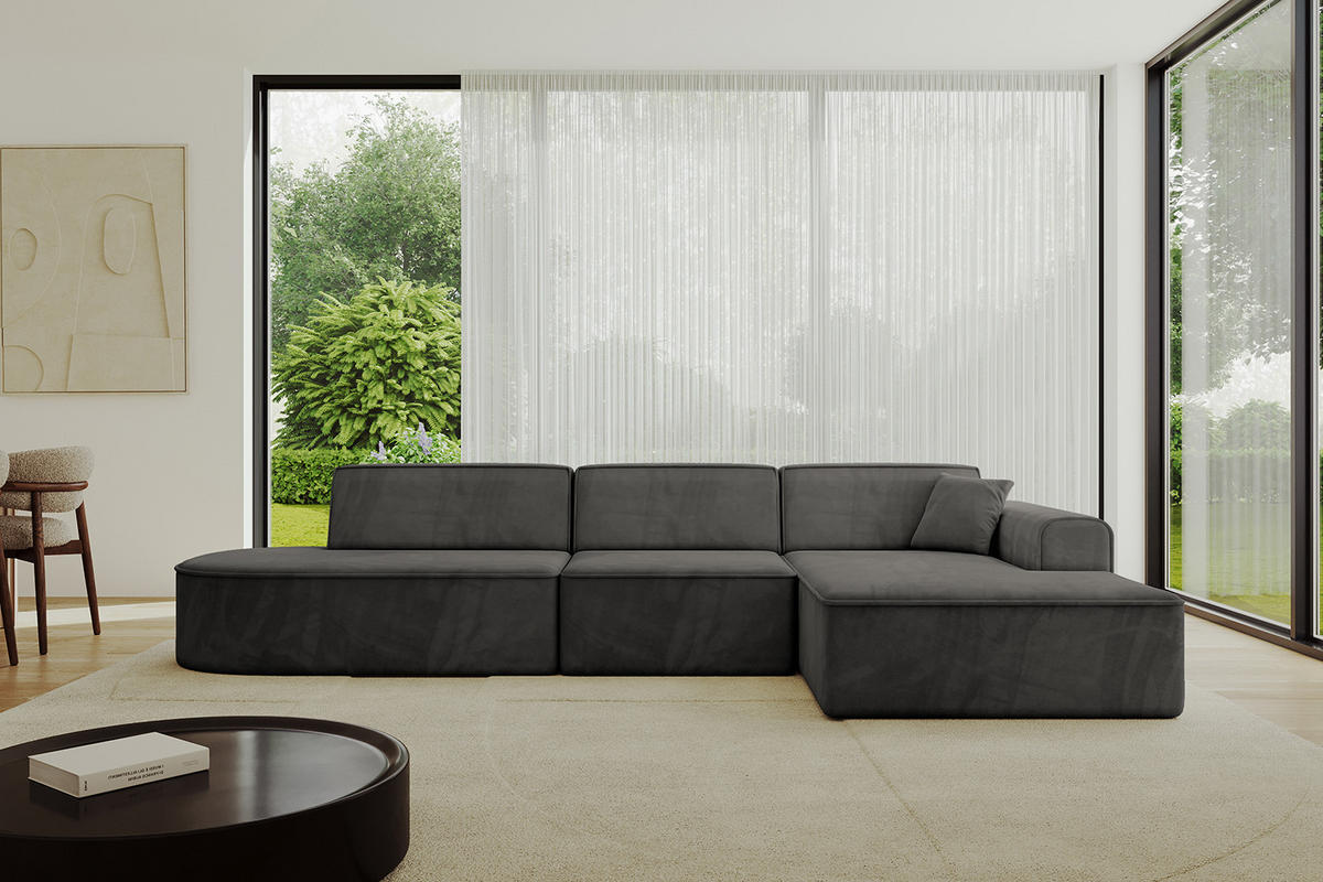 ECKSOFA Ottomane Rechts IREA-L2-v3 - 328x171x79 cm Ecru - Anthrazit, Holzwerkstoff/Textil (171/328cm) - ALTDECOR