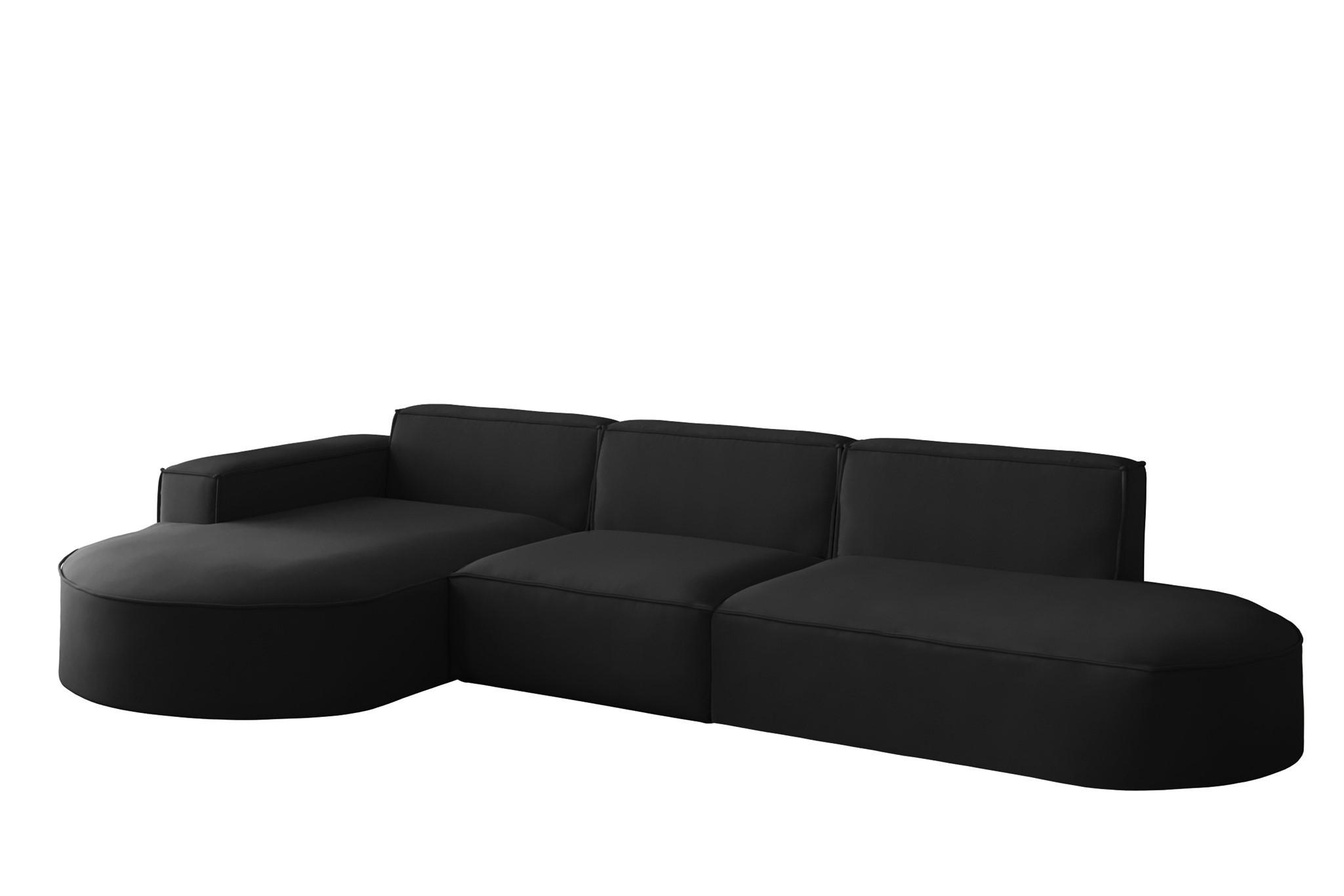 ECKSOFA Ottomane Palma Opera Velvet - Schwarz, Holzwerkstoff/Textil (296/165cm) - Fun Möbel