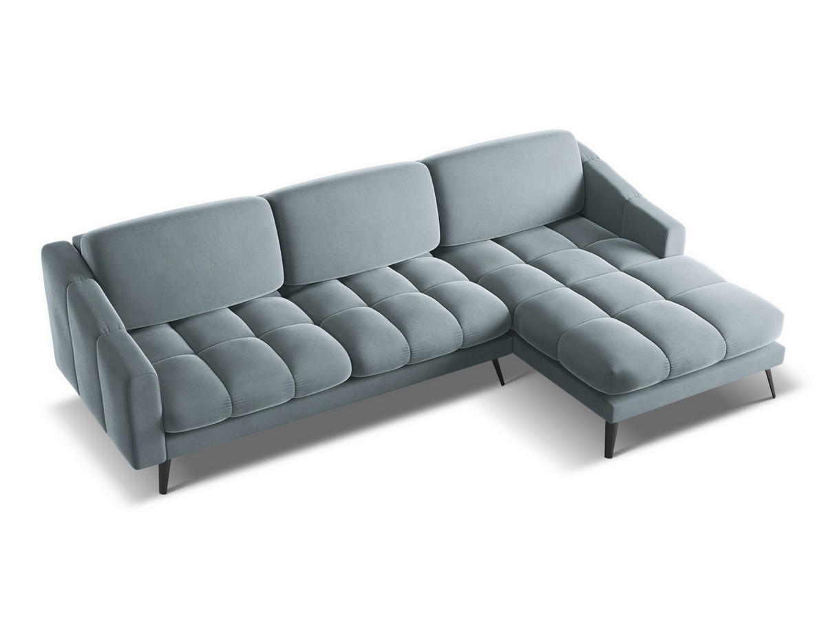 ECKSOFA Rechts Samt Stoff Blau - Blau/Schwarz, Textil/Metall (264/160cm) - Makamii
