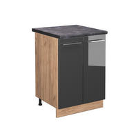 KÜCHENUNTERSCHRANK Fame-Line Anthrazit Hochglanz 60 cm, AP Anthrazit - Honigeiche/Schwarz Hochglanz, Holzwerkstoff (60/82/60cm) - Vicco